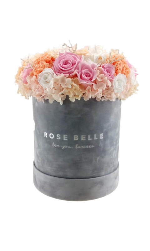 Rose Belle Box XL szary DeLuxe z hortensją