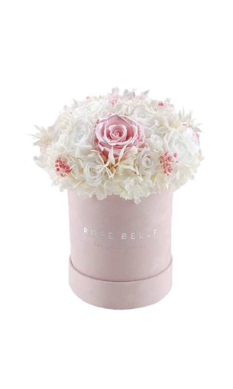 Rose Belle Box M różowy DeLuxe z hortensją