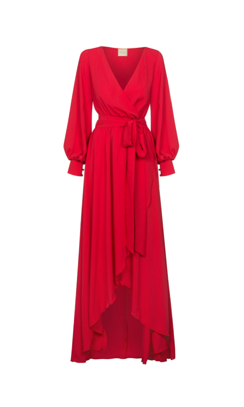 Czerwona sukienka z krótszym przodem Irmina