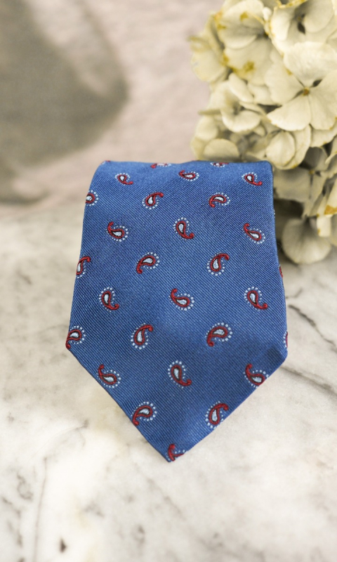 Niebieski krawat w mikro-paisley