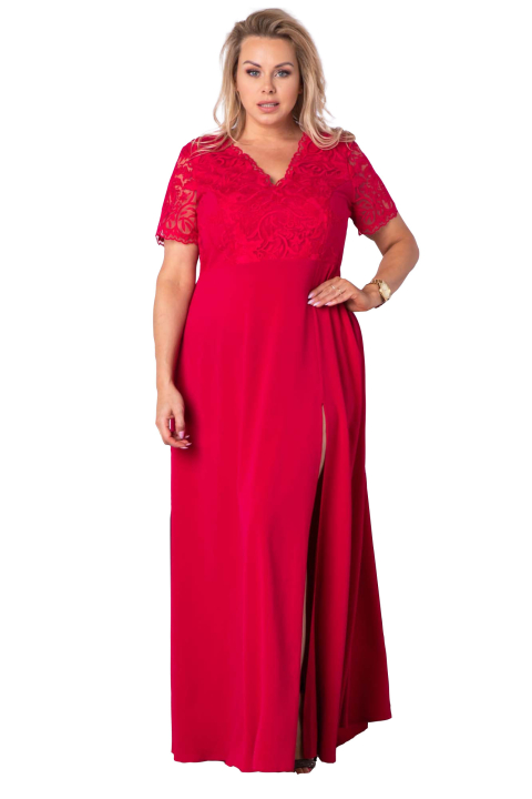 Sukienka MELANIA long koronka rozc malinowa 34