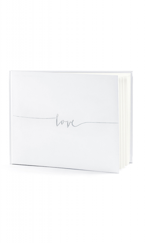 Księga gości biała ze srebrnym napisem "Love"