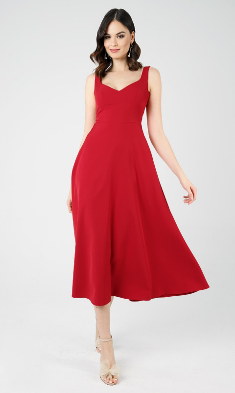 Czerwona sukienka midi na ramiączkach