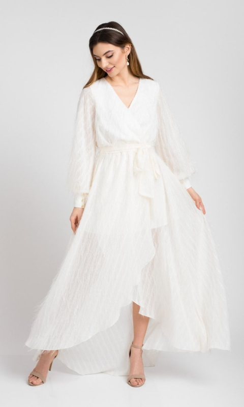 Biała długa sukienka z krótszym przodem Angel
