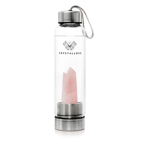 CRYSTALLOVE Butelka na wodę z kwarcem różowym - SILVER