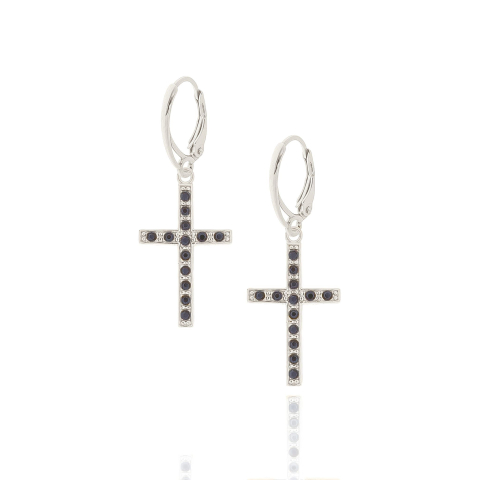 Kolczyki srebrne z krzyżami wysadzanymi kryształkami