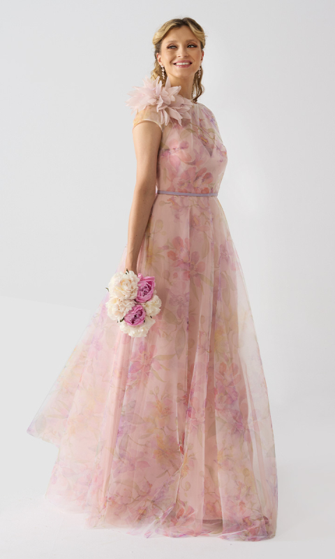 Kwiatowa sukienka maxi z krótkim rękawem_XL