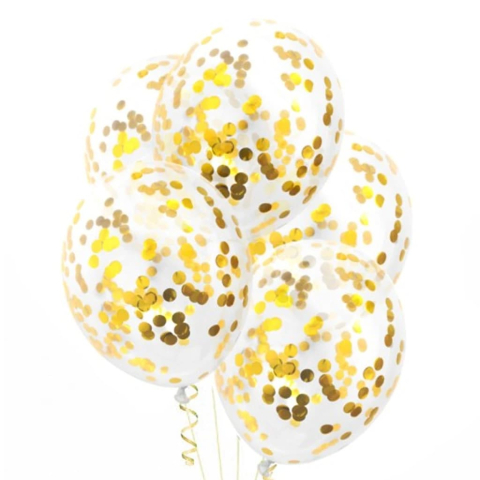 Przezroczyste balony ze złotym konfetti, 30 cm 3 szt.
