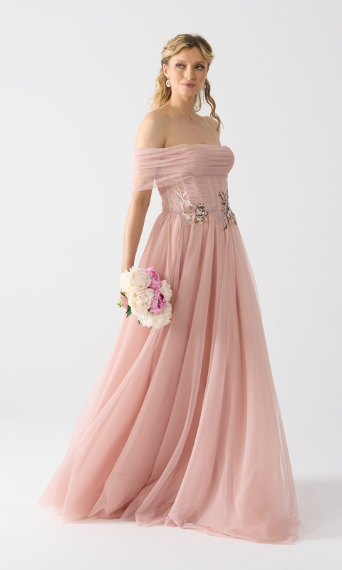 Różowa suknia z odkrytymi ramionami _XS