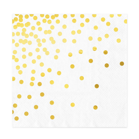 Serwetki białe w złote kropki, 33x33 cm 10 szt.