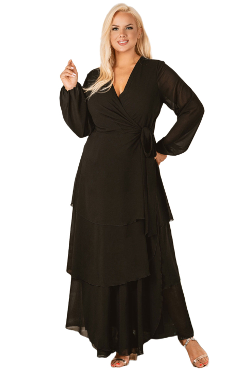 Sukienka MIRABELLA długa szyfonowa czarna 38