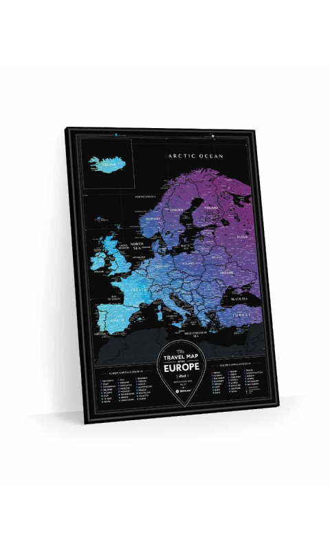 Mapa zdrapka Travel Map Black Europe w ramie