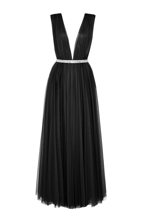 Długa tiulowa czarna sukienka maxi Flora 