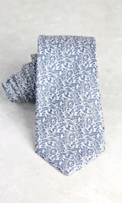 Krawat srebrny w niebieski wzór
