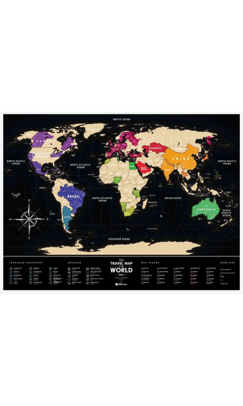 Mapa zdrapka Travel Map Black World  W ramie