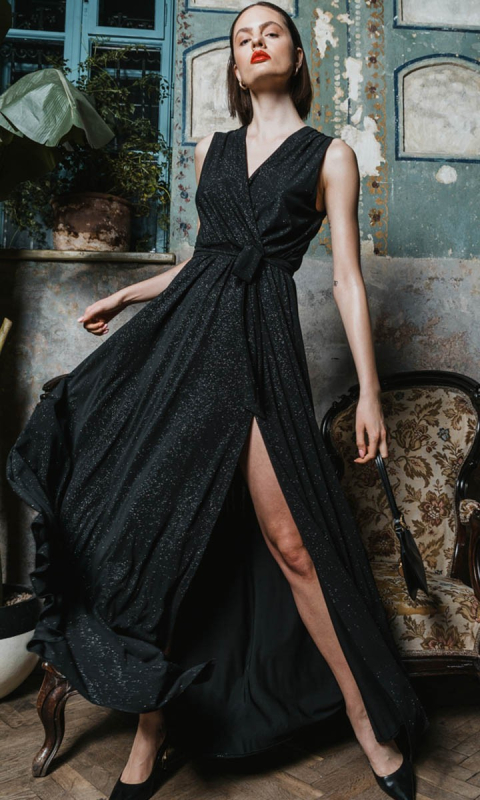 Sukienka Unique czarna brokat