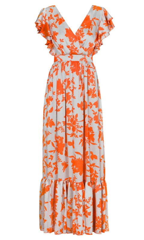 Suknia w pomarańczowe kwiaty Fluo