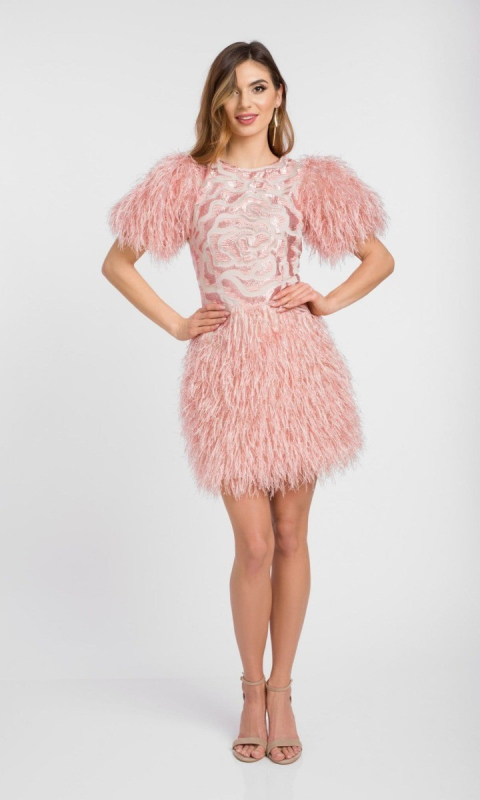 Różowa sukienka mini z piórami pink swan